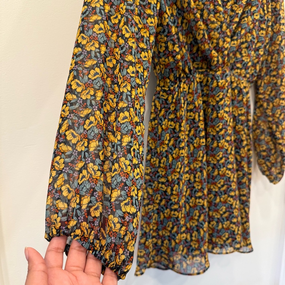 Zara Floral Multicolor Long Sleeve Surplice Dress Size XS - Picture 7 of 10